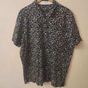 Perry Ellis Floral Pima Cotton Blend Black Polo Shirt Mens XXL